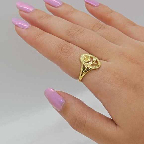 Gold Flower Frame Rose Ring - Picture 2 of 5